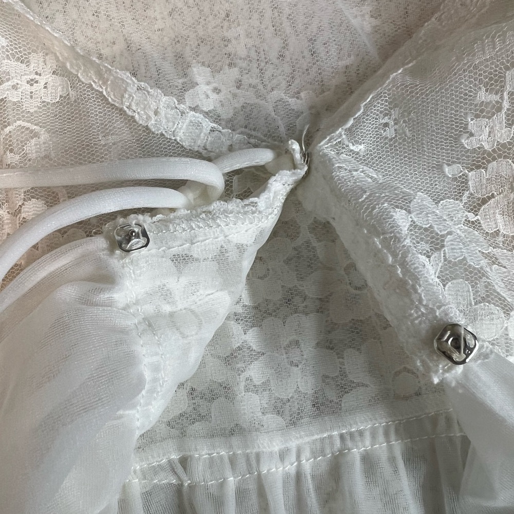 Vintage Neiman Marcus Peignoir Sheer Lace Maxi Robe S White Bridal Romantic - Picture 5 of 8